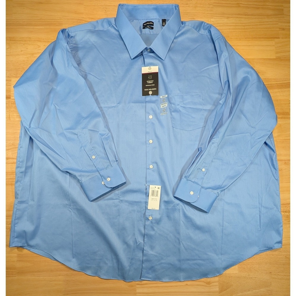 Van Heusen Flex Big Fit Dress Shirt Mens 5XL 22 34-35 Blue Frost Wrinkle Free - Picture 1 of 7